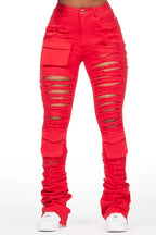 Capria Red Ultra Distressed Super Stacked Jean