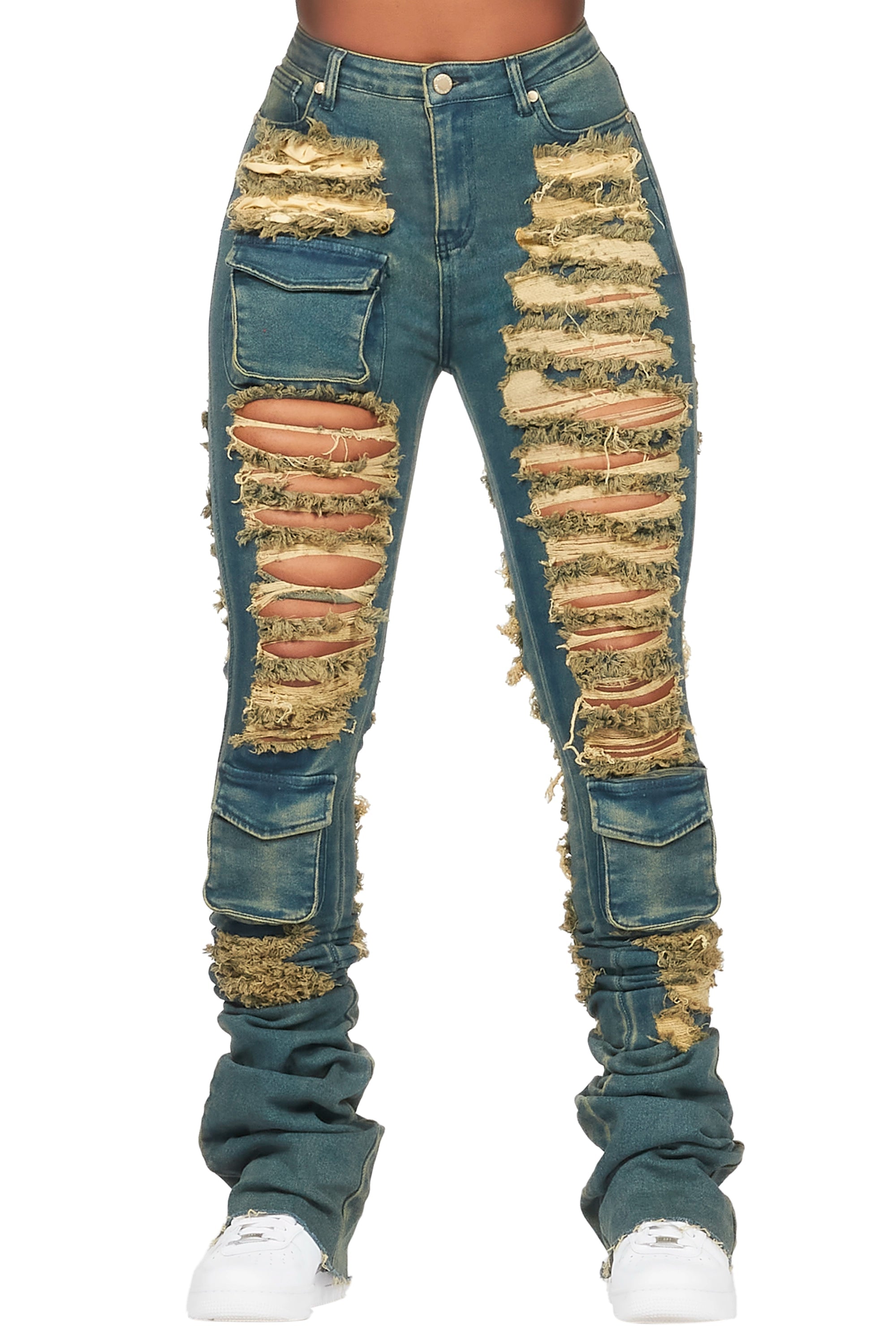 Capria Tinted Dirty Wash Ultra Distressed Super Stacked Jean