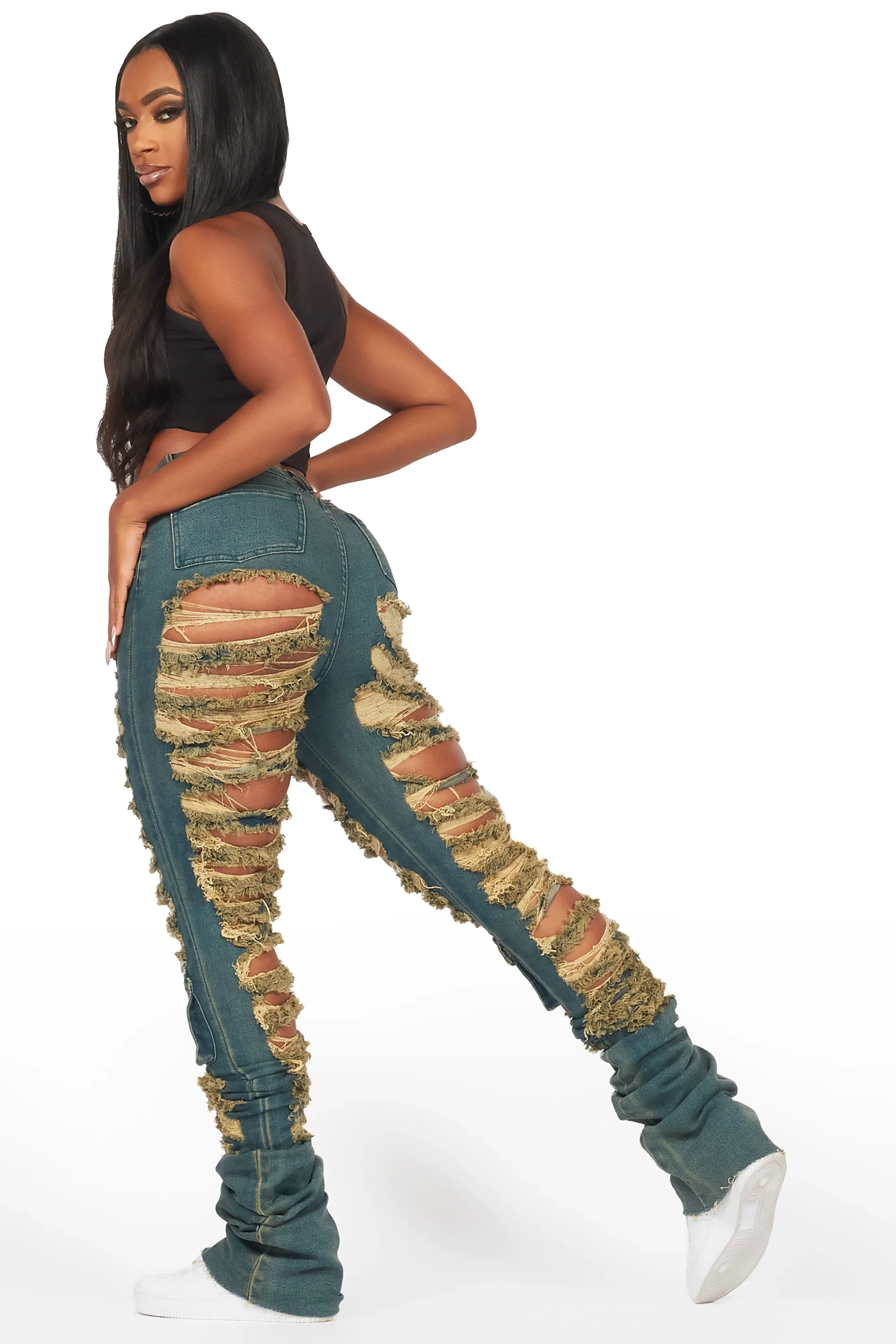 Capria Tinted Dirty Wash Ultra Distressed Super Stacked Jean