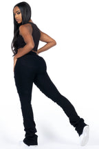 Tonea Black Stacked Flare Jean