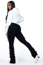 Deandra White/Black Hoodie/Super Stacked Jean Set