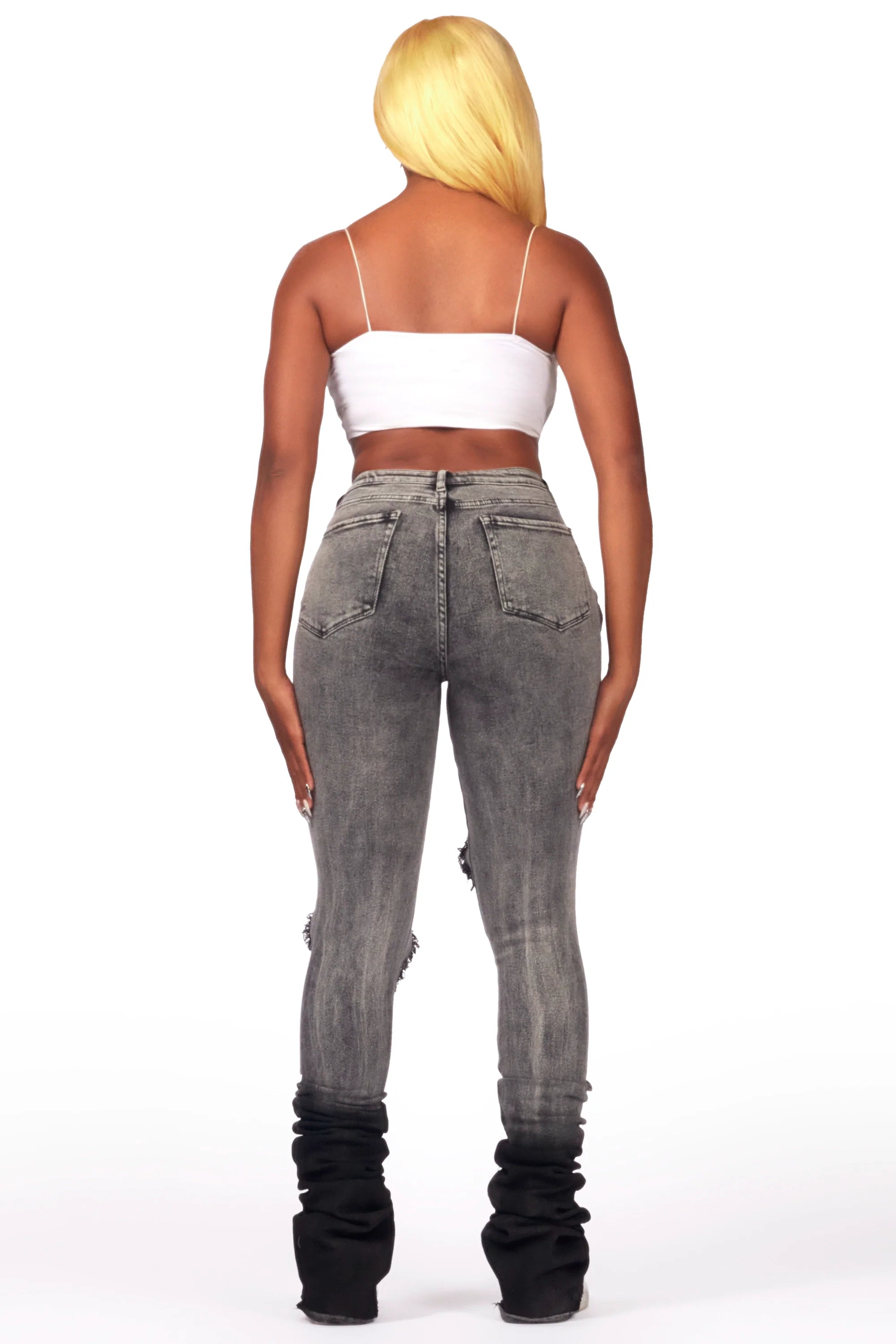 Shyanna Black Wash Distressed Super Stacked Jean