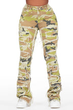 Zariyah Green Camo Stacked Flare Jean
