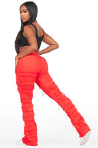 Zariyah Red Stacked Flare Jean