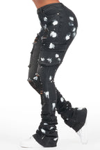 Tersenis Black Painted Cargo Super Stacked Jean