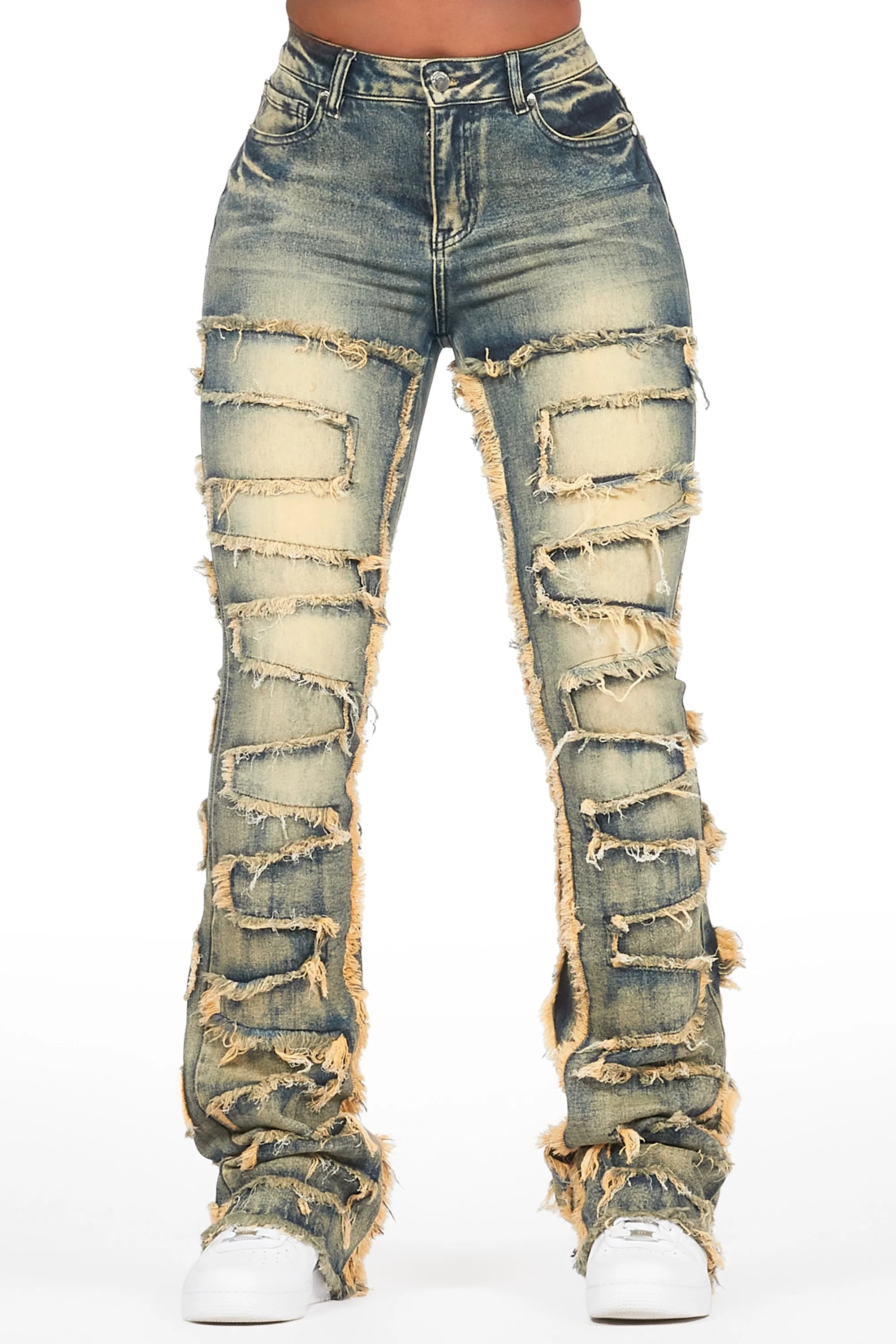 Zariyah Tinted Dark Wash Stacked Flare Jean