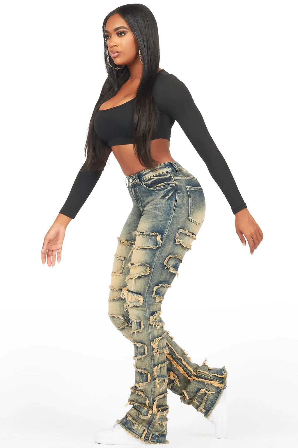 Zariyah Tinted Dark Wash Stacked Flare Jean