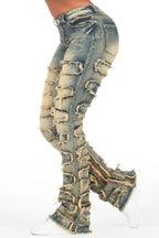 Zariyah Tinted Dark Wash Stacked Flare Jean