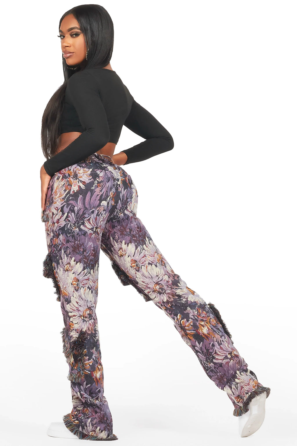 Takecia Purple Tapestry Stacked Pant
