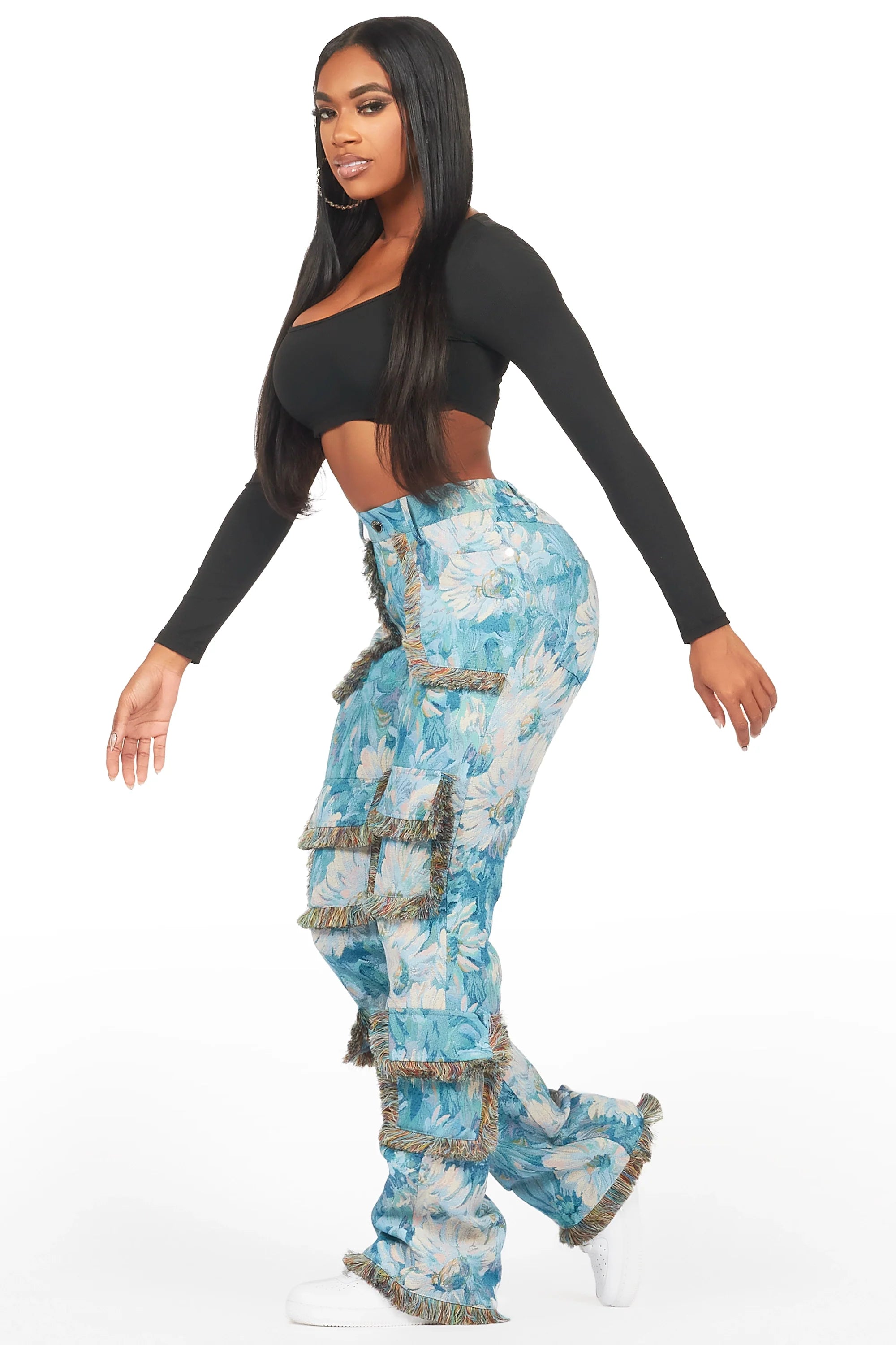 Takecia Blue Tapestry Stacked Pant