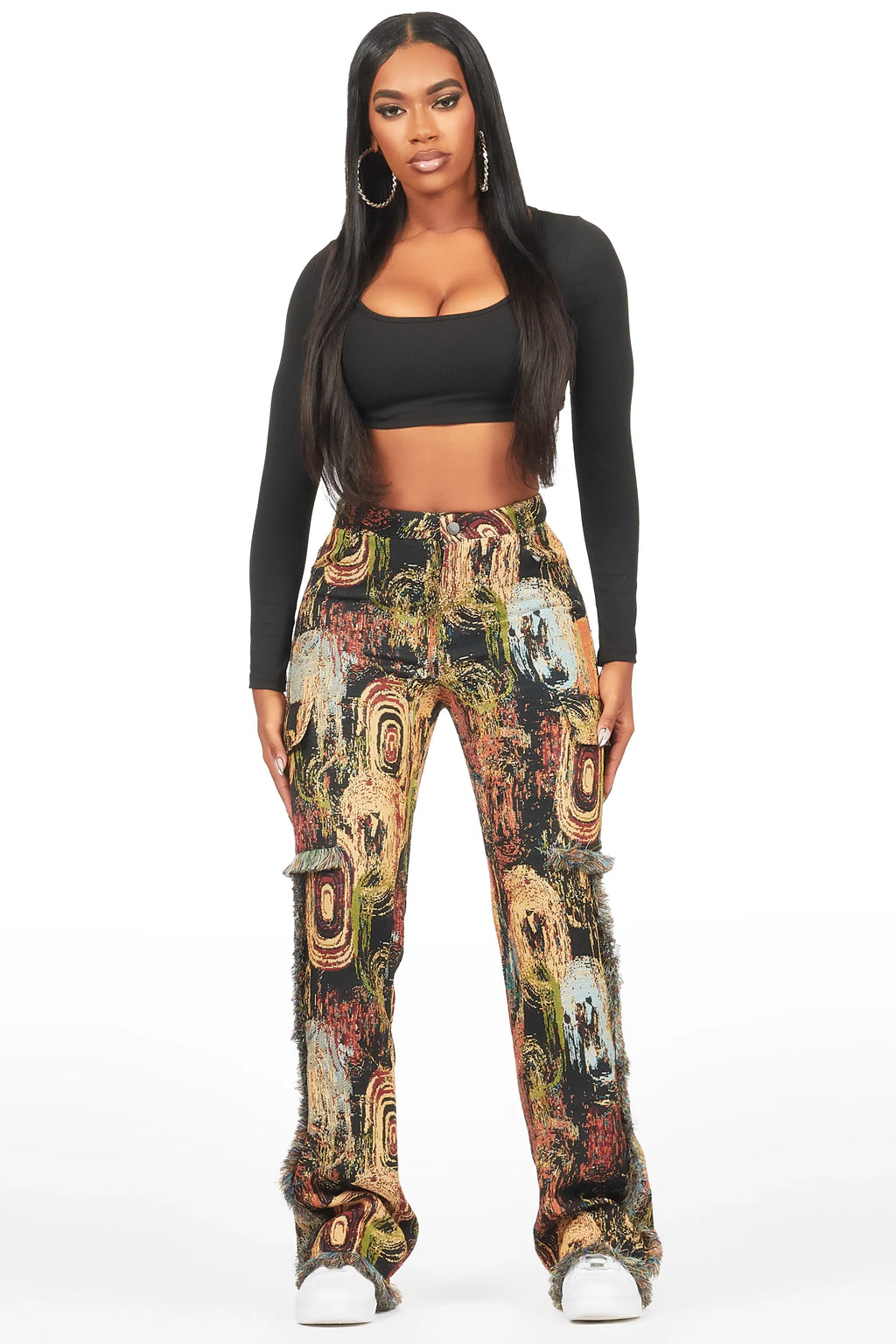 Ameera Black Tapestry Stacked Pant