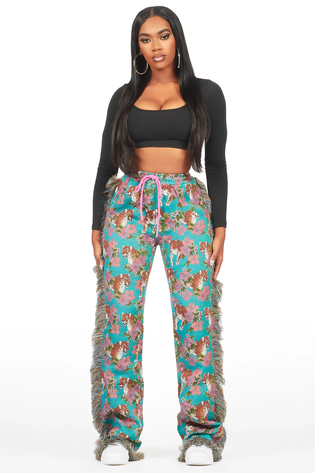Alexsia Teal Tapestry Stacked Pant
