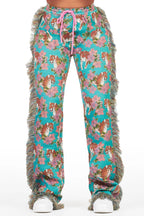 Alexsia Teal Tapestry Stacked Pant