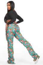Alexsia Teal Tapestry Stacked Pant