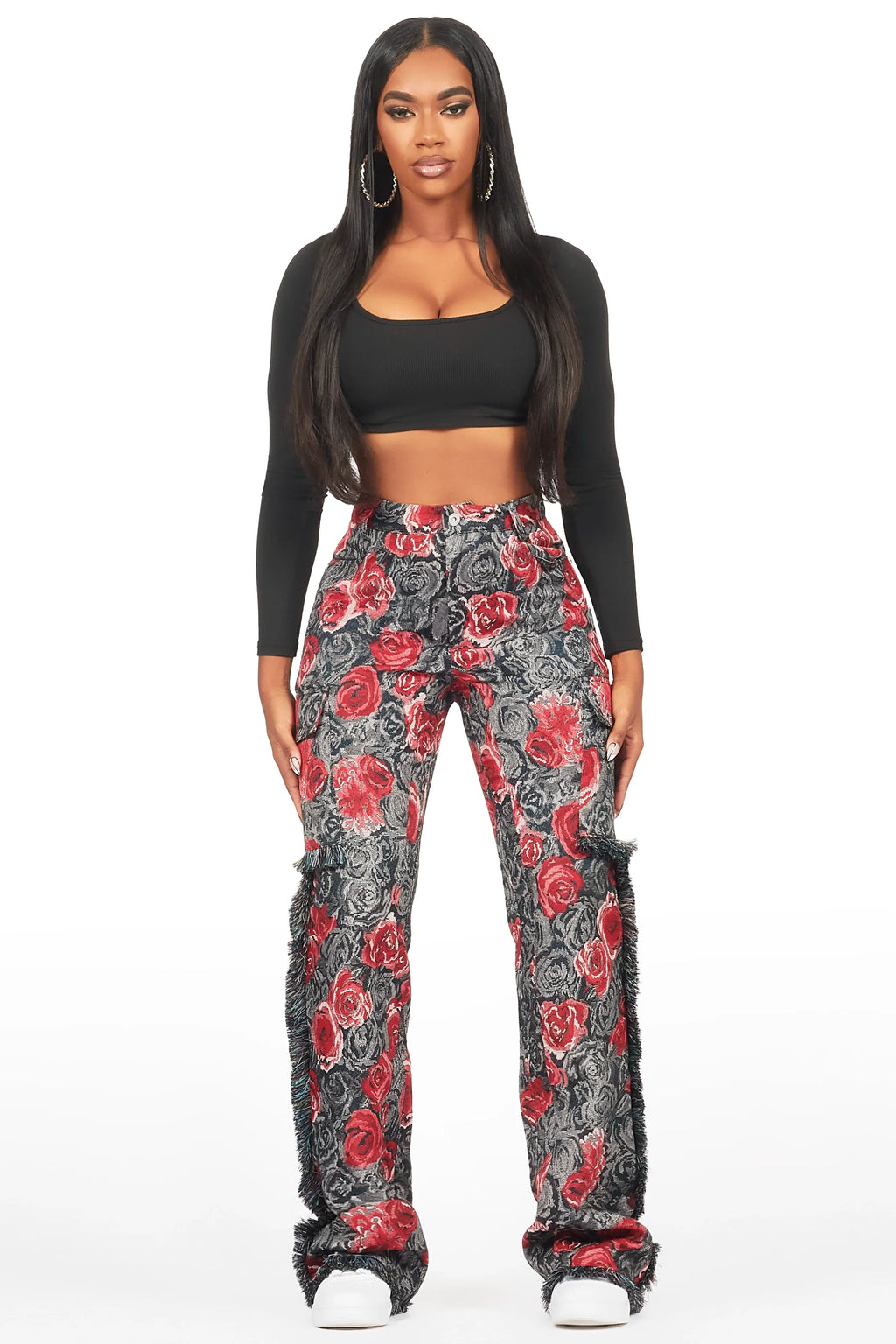 Darresha Black/Red Floral Tapestry Stacked Pant