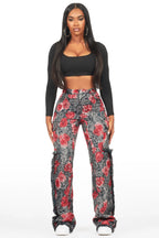 Darresha Black/Red Floral Tapestry Stacked Pant