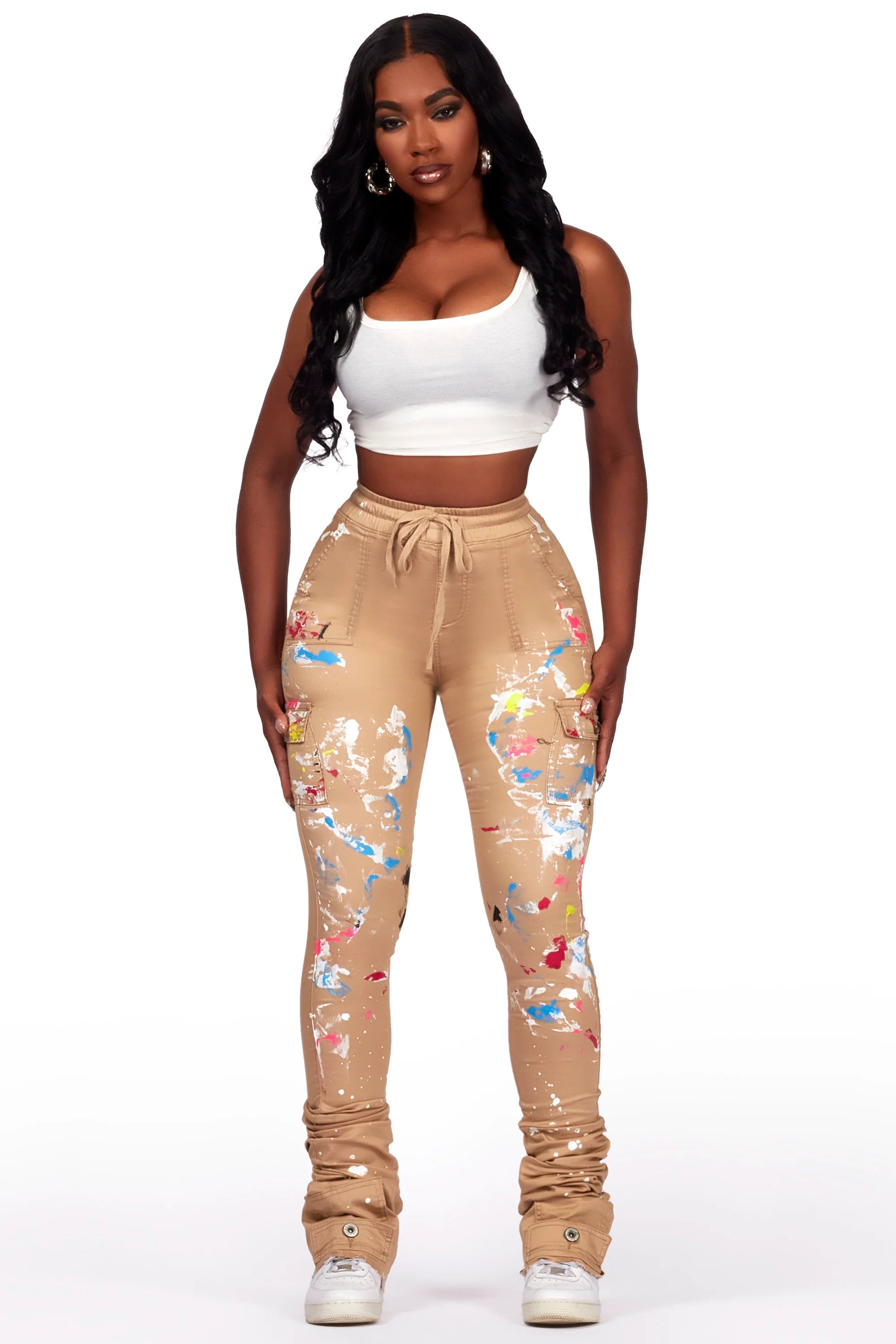 Sareeta Tan Painted Super Stacked Jean