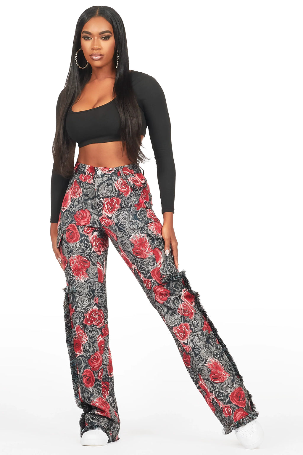 Darresha Black/Red Floral Tapestry Stacked Pant