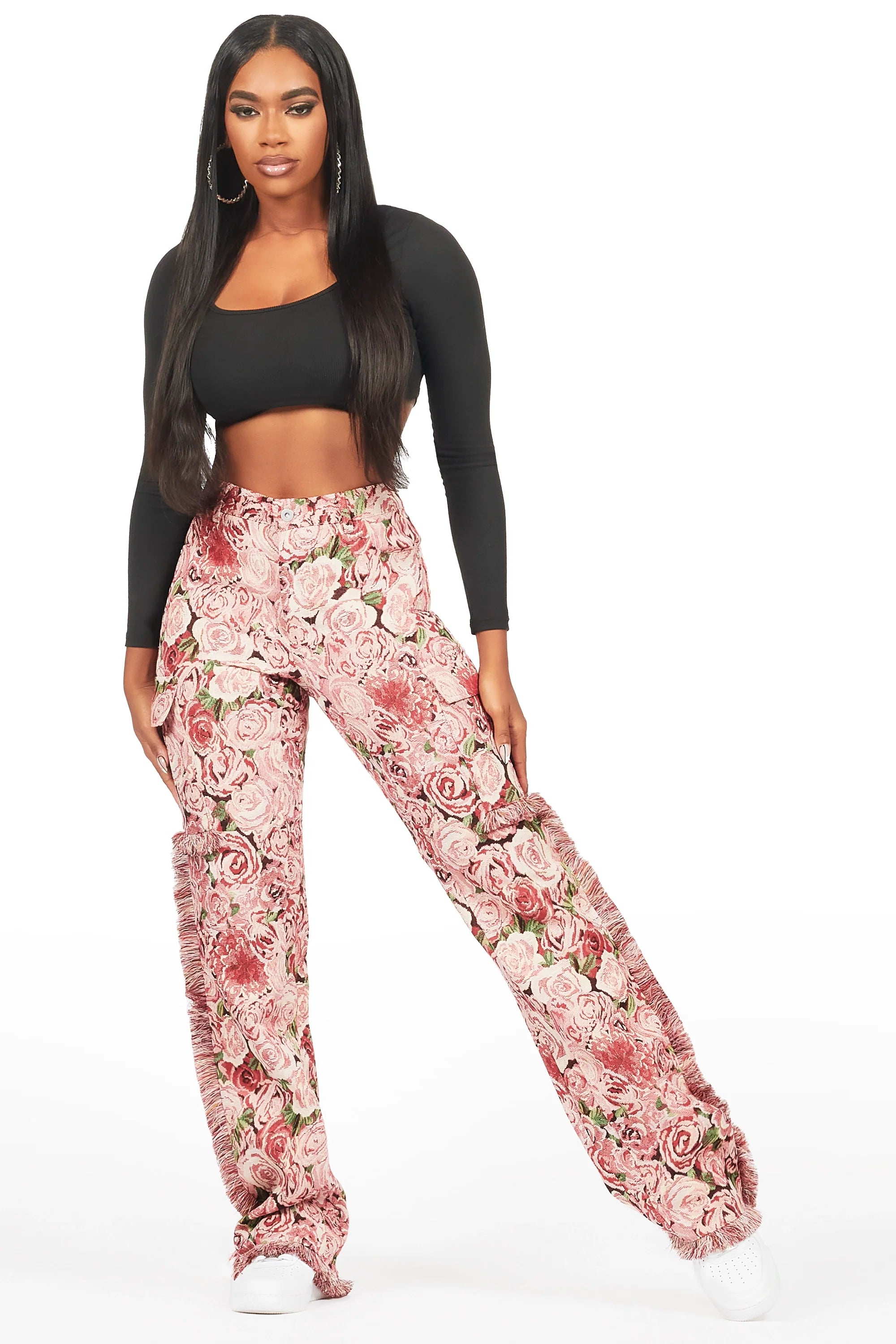 Darresha Pink Floral Tapestry Stacked Pant