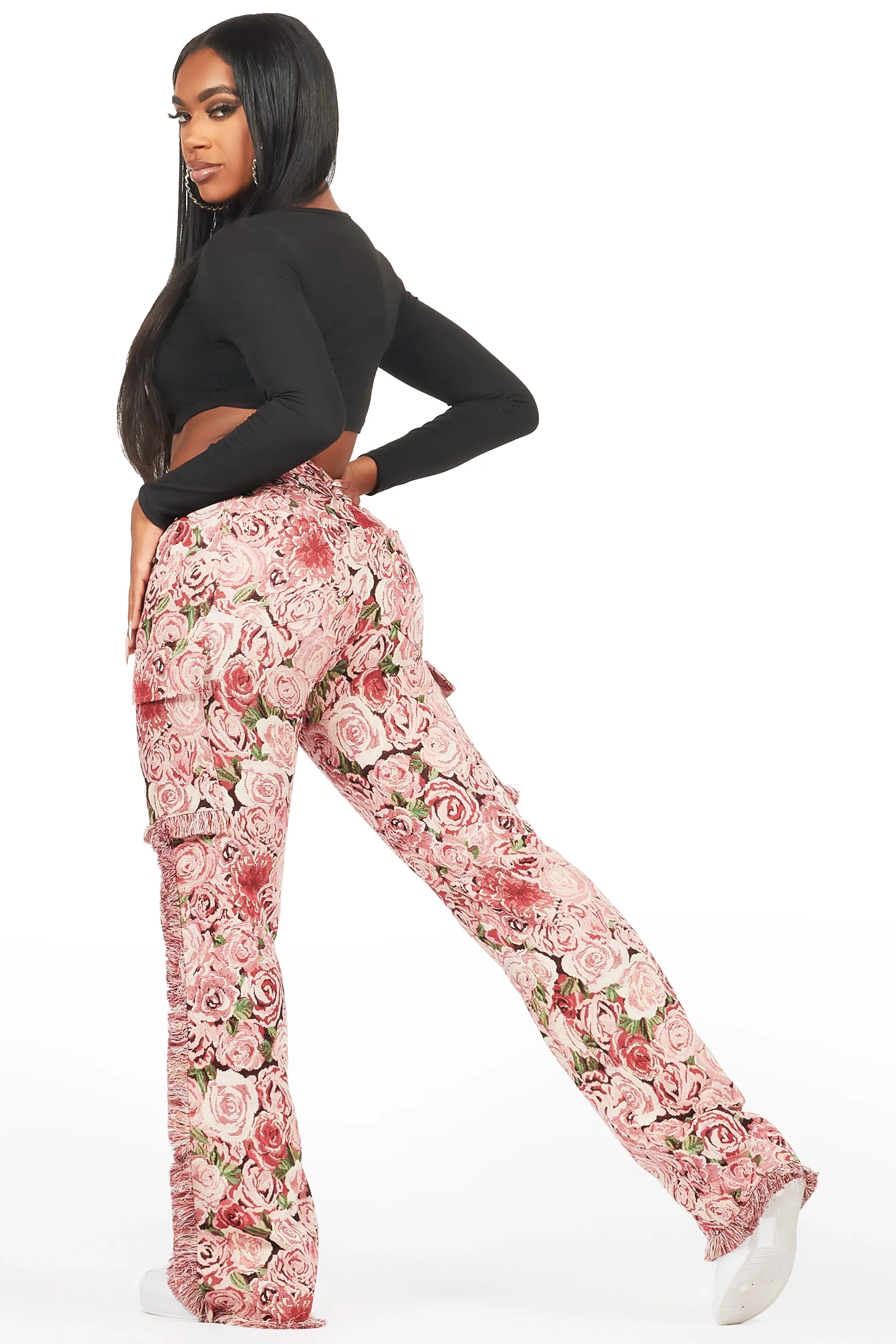 Darresha Pink Floral Tapestry Stacked Pant