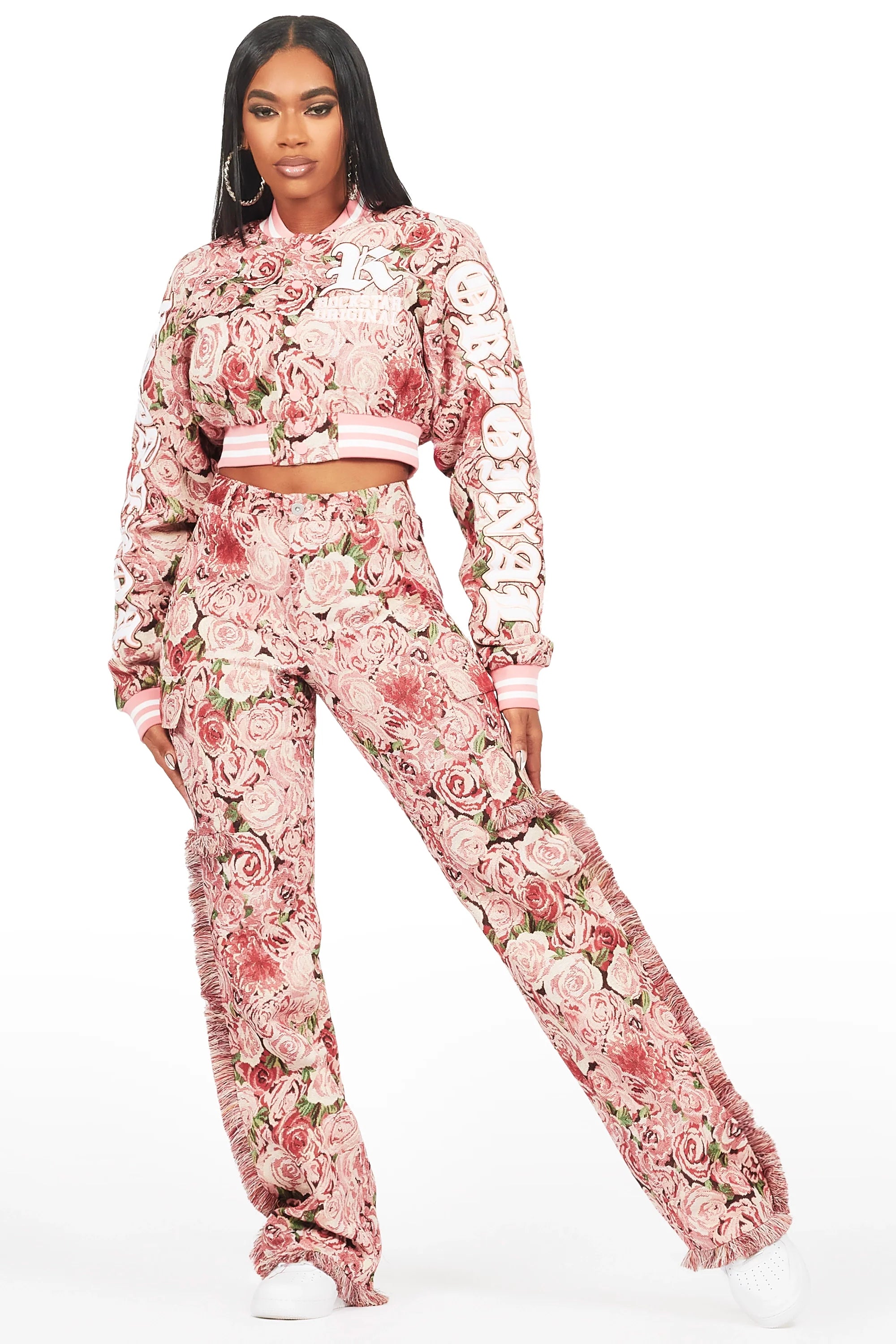 Darresha Pink Floral Tapestry Stacked Pant