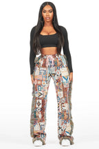 Joliet Beige Tapestry Stacked Pant