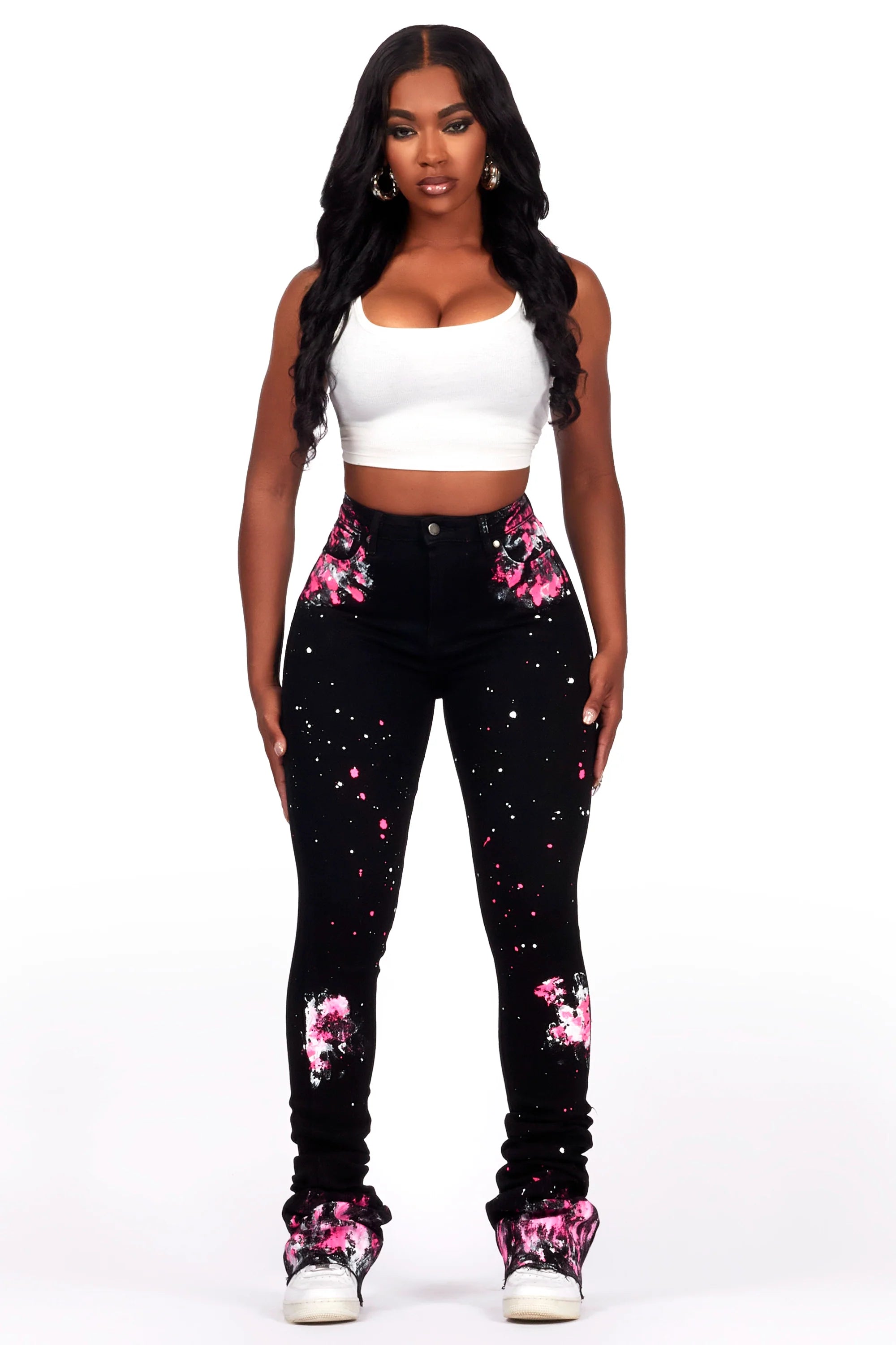 Claudine Black Painted Super Stacked Jean