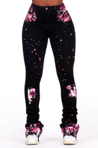Claudine Black Painted Super Stacked Jean