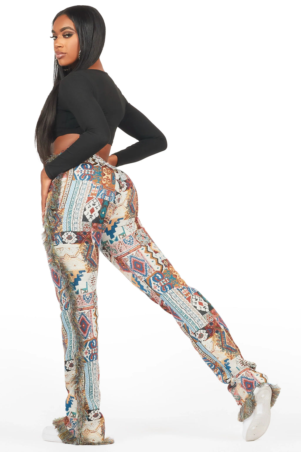 Joliet Beige Tapestry Stacked Pant