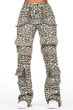 Jelissa Beige Cheetah Tapestry Stacked Pant