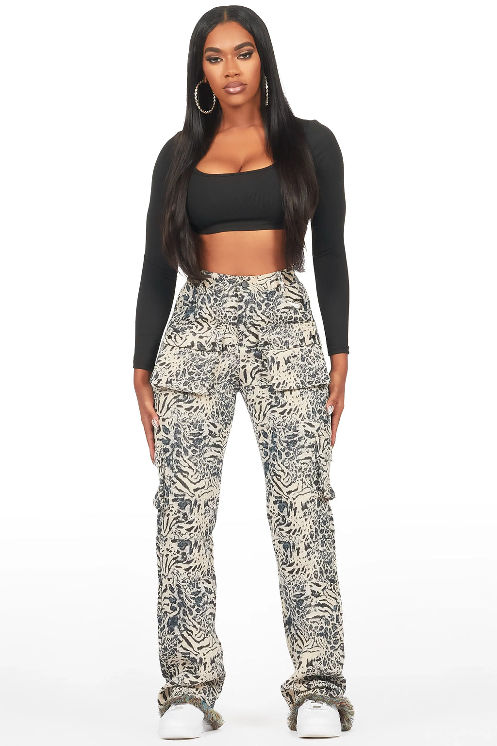 Tonya Black/White Tapestry Stacked Pant