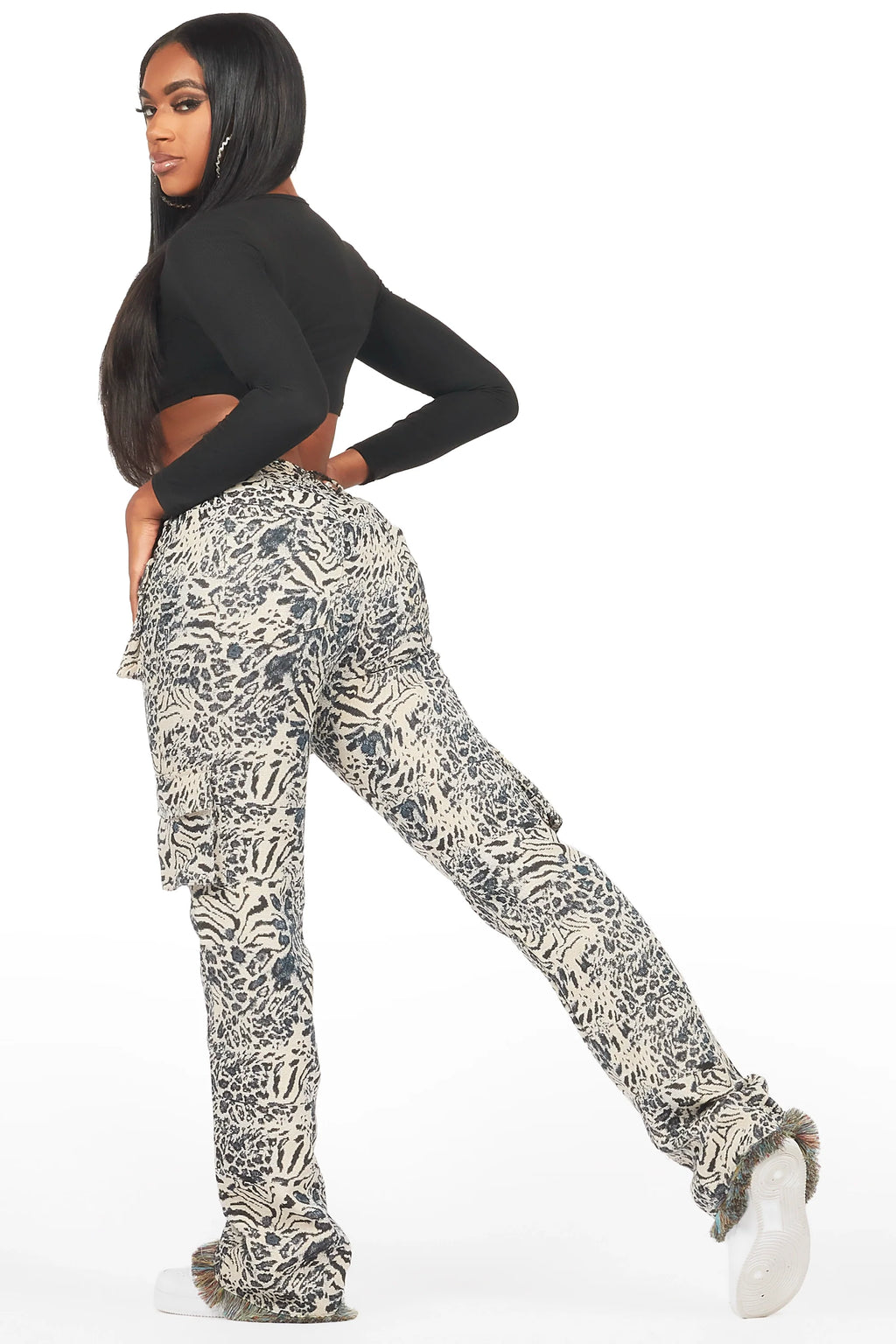 Tonya Black/White Tapestry Stacked Pant