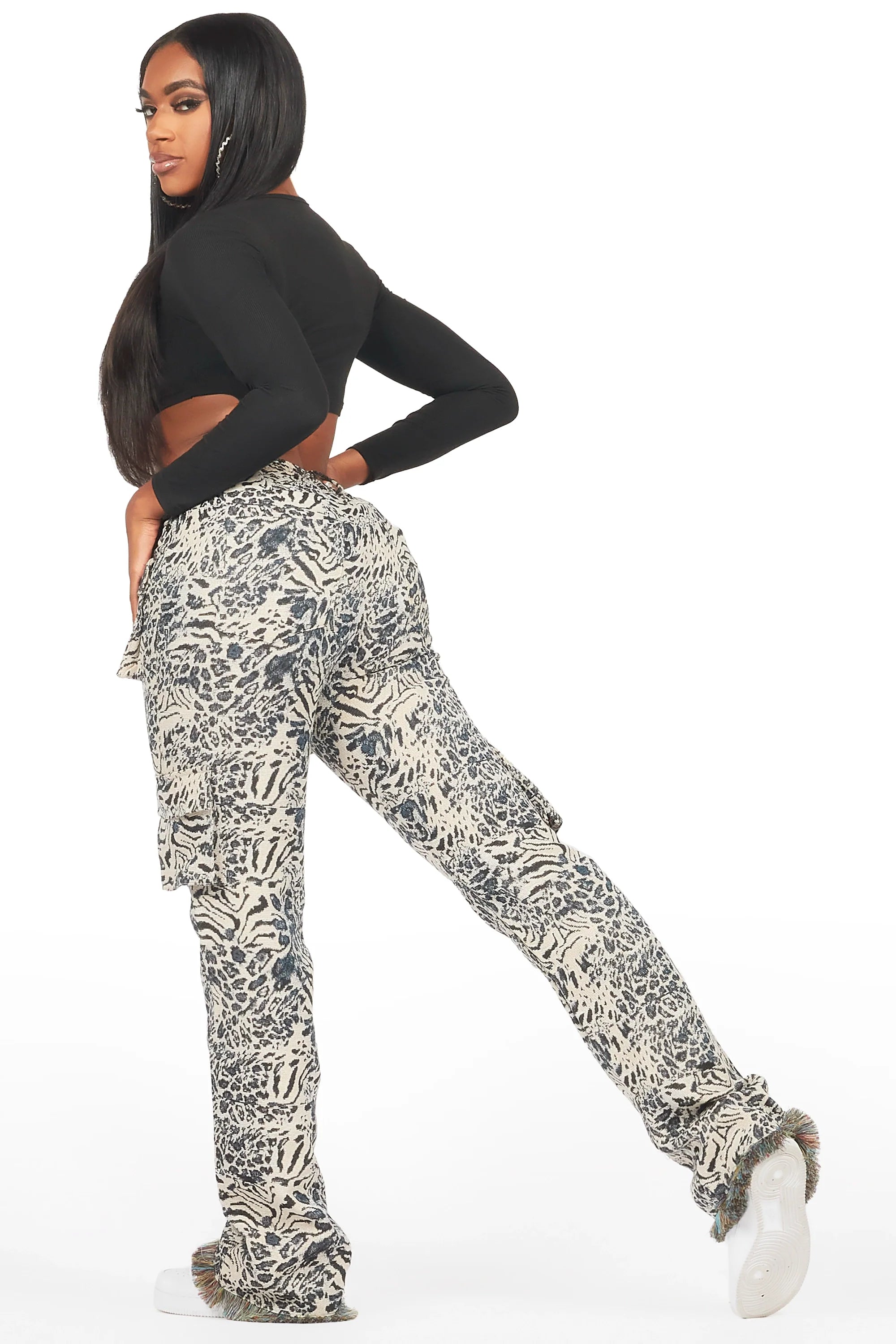 Tonya Black/White Tapestry Stacked Pant