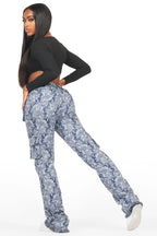 Viviane Blue Floral Tapestry Stacked Pant