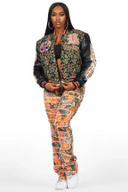 Lakiela Black Oversized Tapestry Varsity Jacket