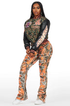 Lakiela Black Oversized Tapestry Varsity Jacket