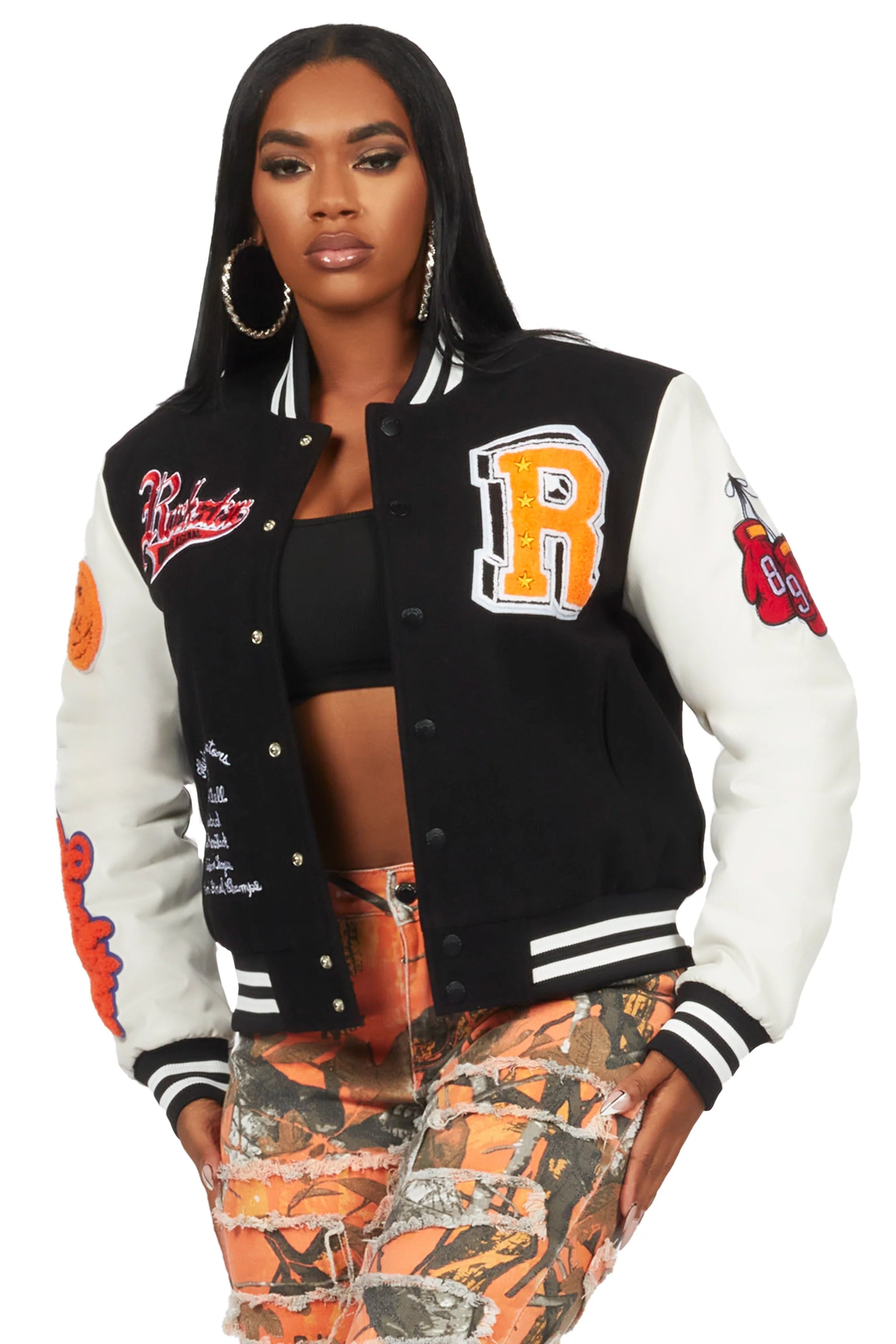Rosalind Black Oversized Varsity Jacket