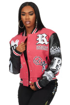 Sharray Fuchsia Oversized Varsity Jacket
