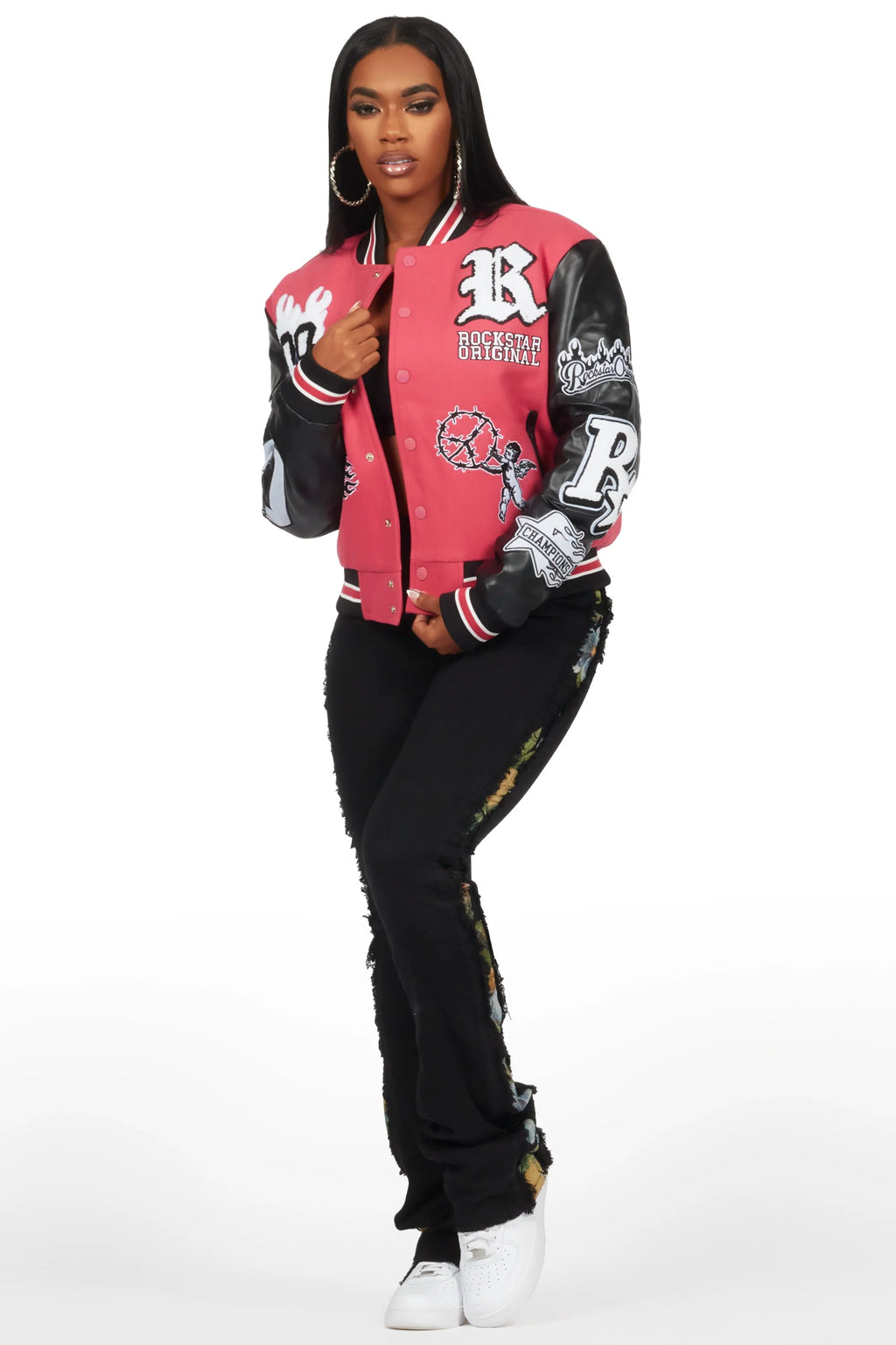 Sharray Fuchsia Oversized Varsity Jacket