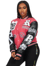 Sharray Fuchsia Oversized Varsity Jacket