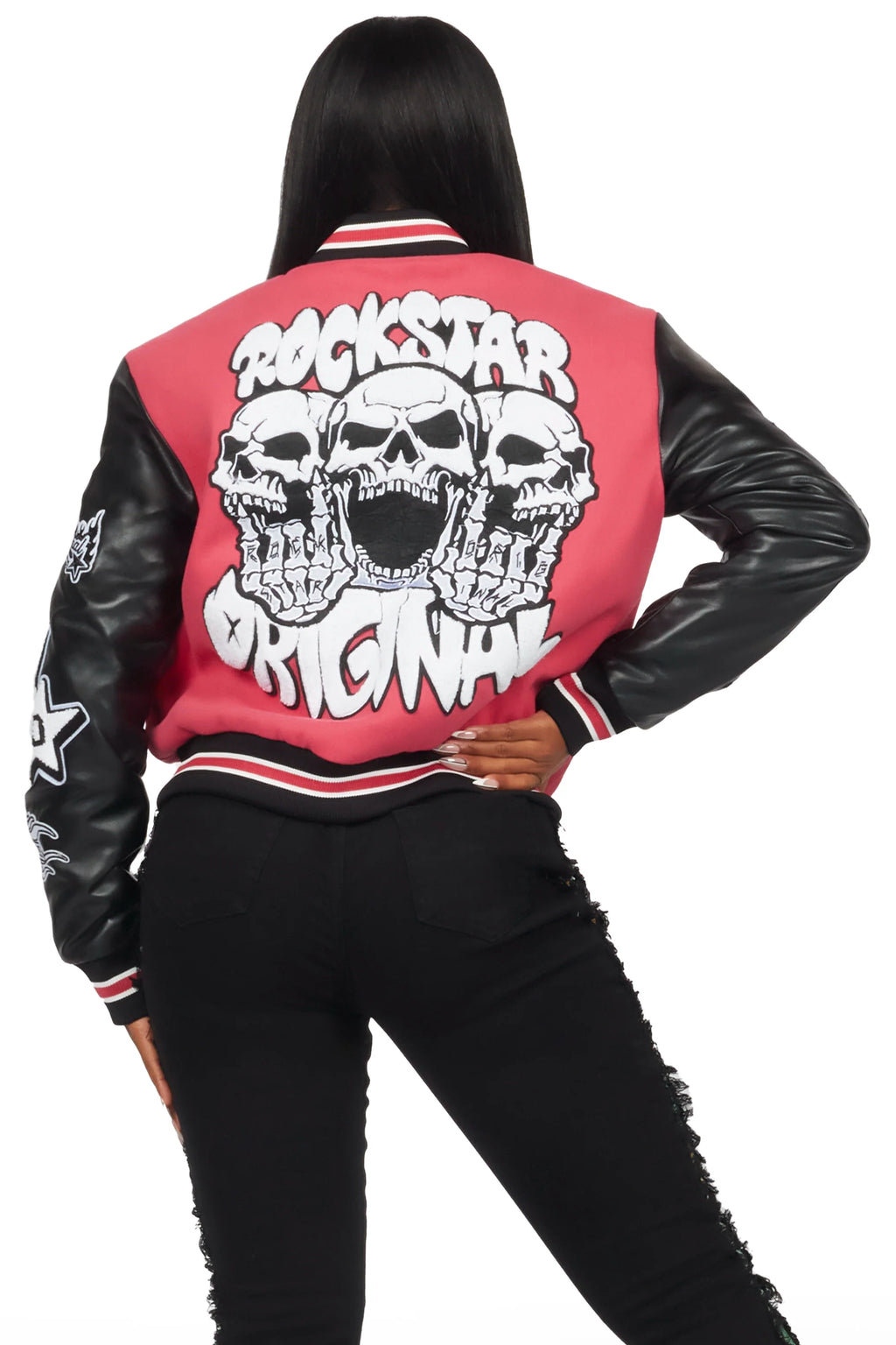 Sharray Fuchsia Oversized Varsity Jacket