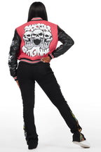 Sharray Fuchsia Oversized Varsity Jacket