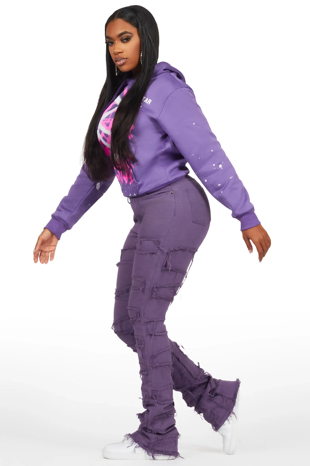 Rachael Purple Hoodie/Stacked Flare Jean Set