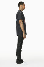 Remi Black Faux Leather Stacked Flare Jean