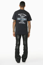 Remi Black Faux Leather Stacked Flare Jean