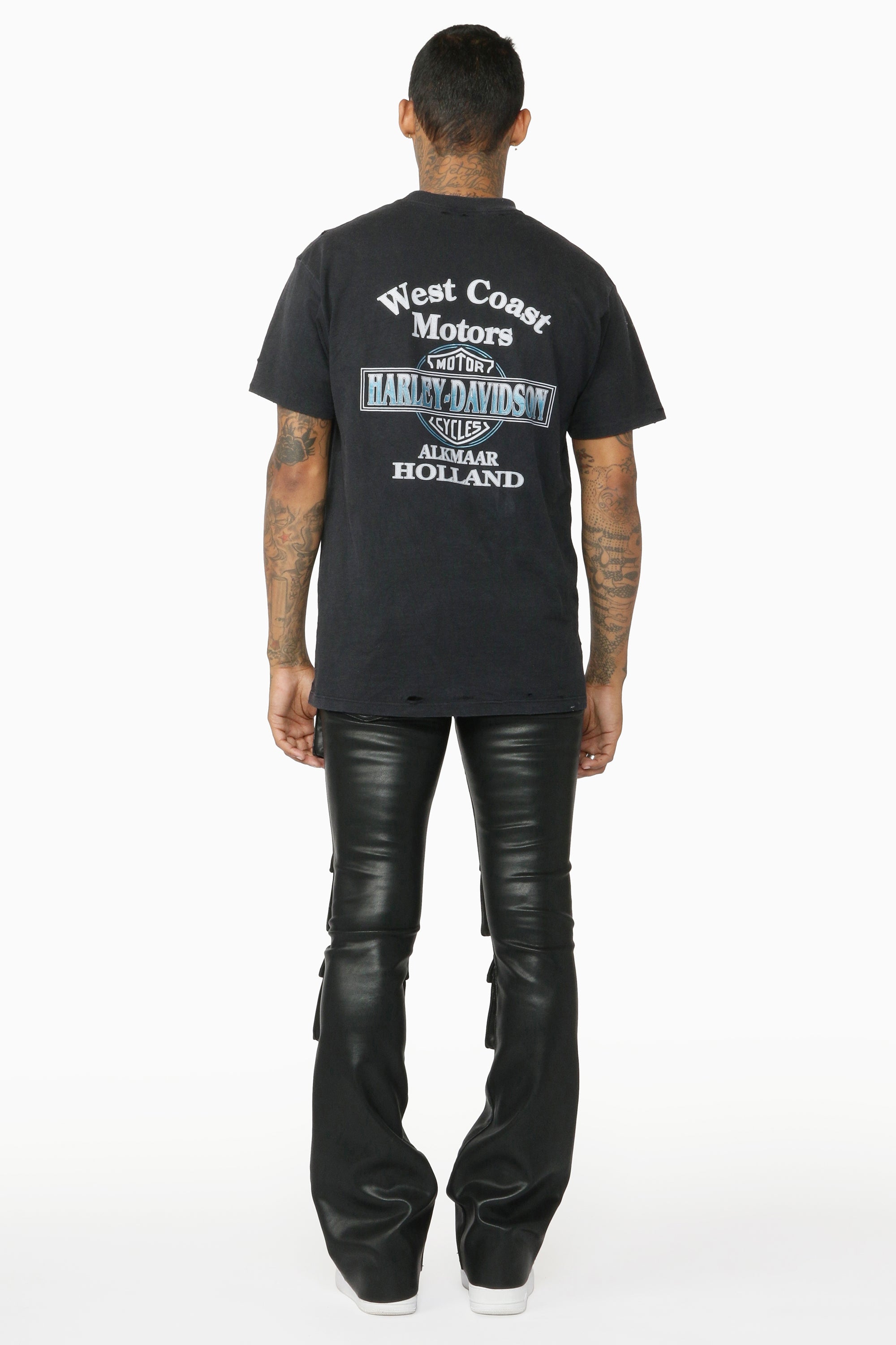 Remi Black Faux Leather Stacked Flare Jean