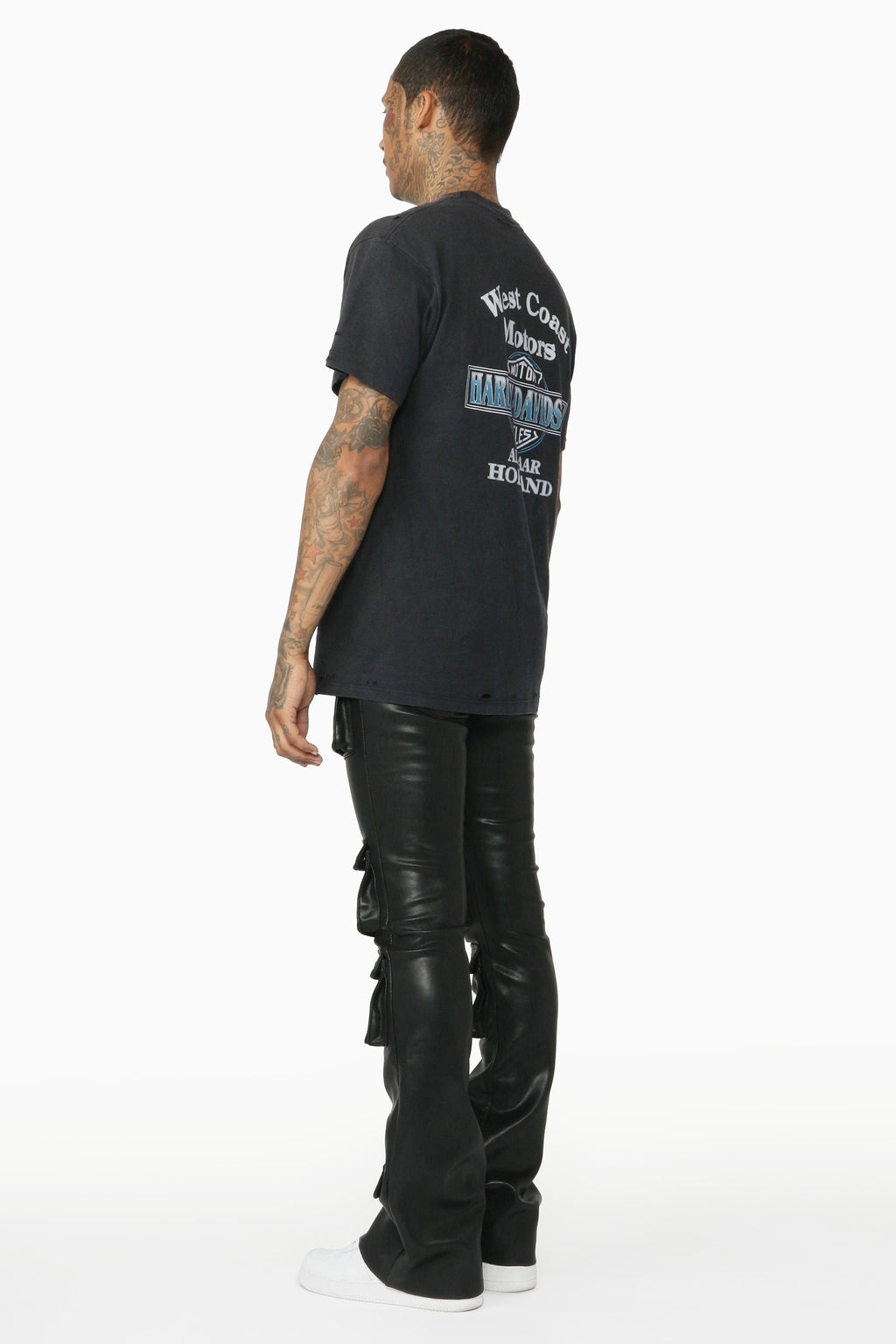 Remi Black Faux Leather Stacked Flare Jean