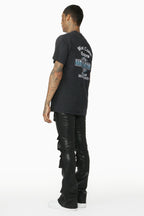 Remi Black Faux Leather Stacked Flare Jean