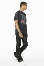 Remi Black Faux Leather Stacked Flare Jean