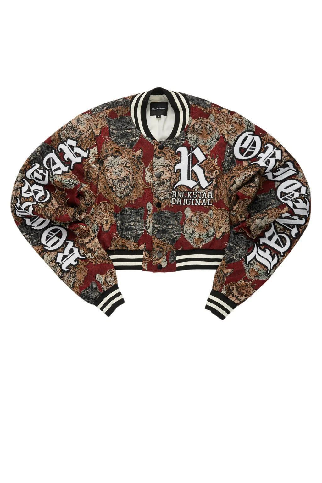 Khadiyah Red Crop Tapestry Varsity Jacket